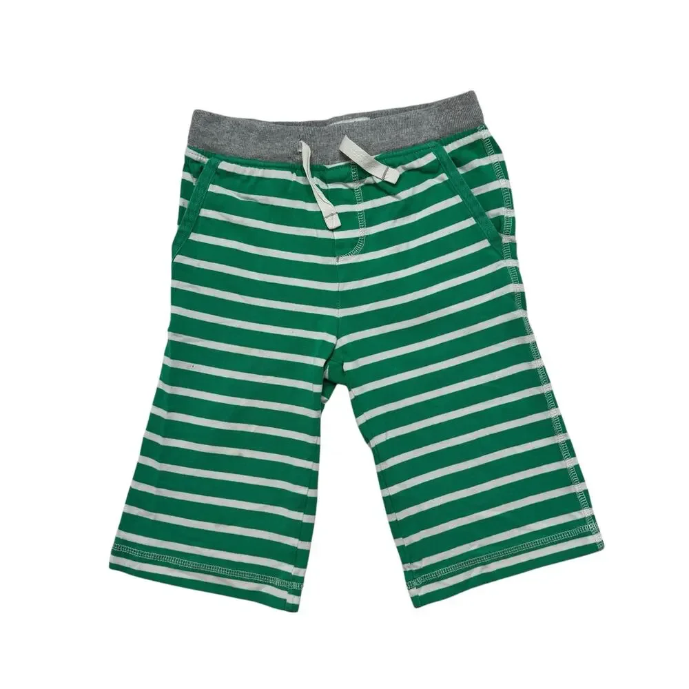 MINI BODEN Green White Long Line Baggies Knit Shorts Size 6Y Boys Cotton *READ*